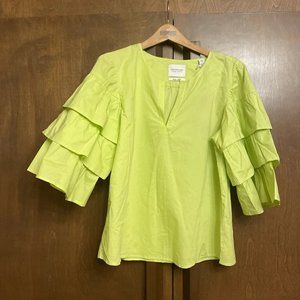 Scotch & Soda Pour L’ete Apple Green Cotton Top Ruffle Sleeves Nwt M Medium